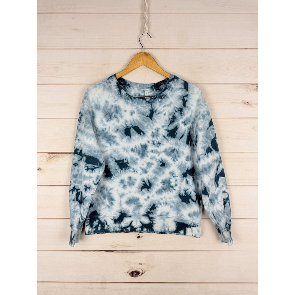 Athleta Sweatshirt Womens Small Blue Tie Dye Crewneck Pullover Cotton Top